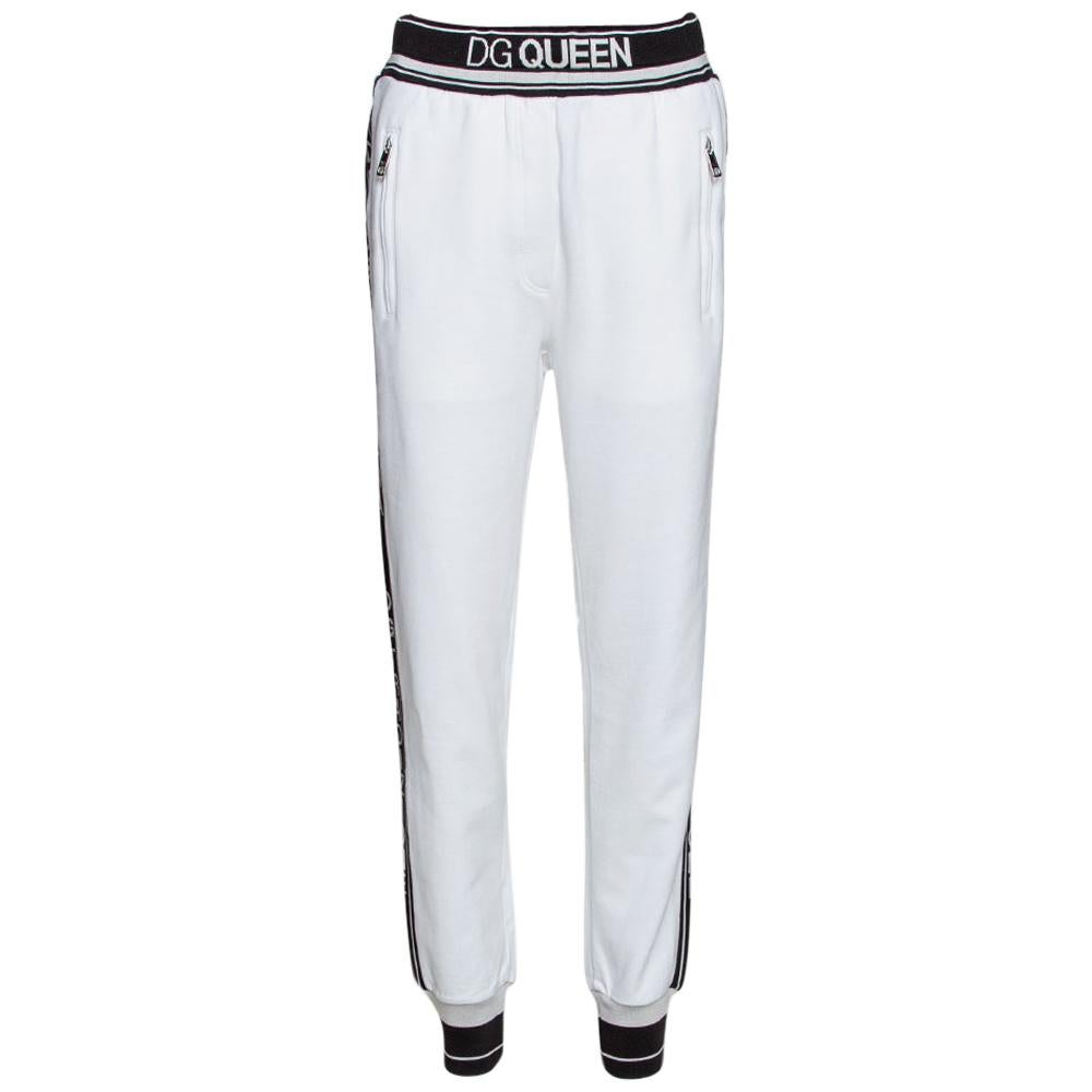 Dolce & Gabbana White Stretch Jersey Logo Bands Track Pants IT 38