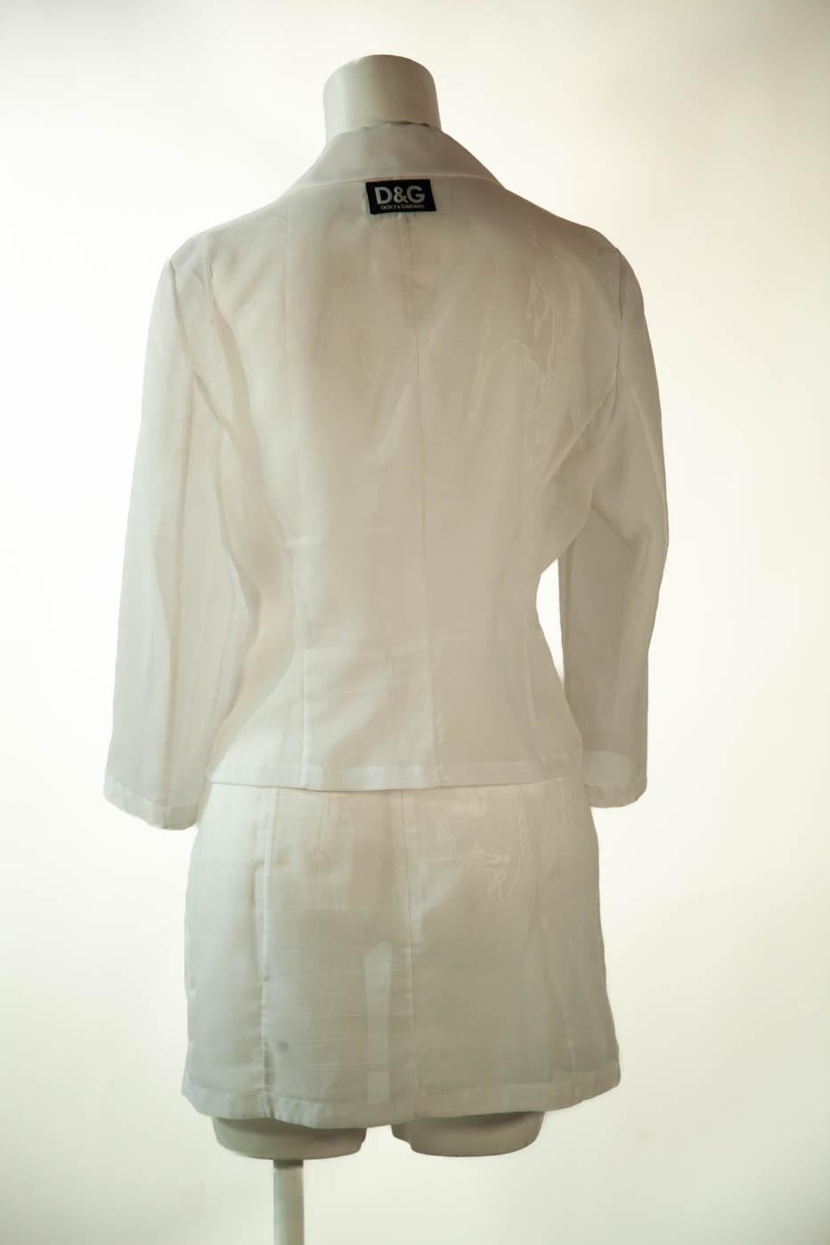 Dolce & Gabbana Translucent Organza Silk White Suit Ensemble  In Excellent Condition For Sale In Kingston, NY