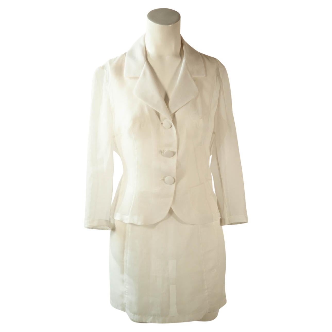 Dolce & Gabbana Translucent Organza Silk White Suit Ensemble 