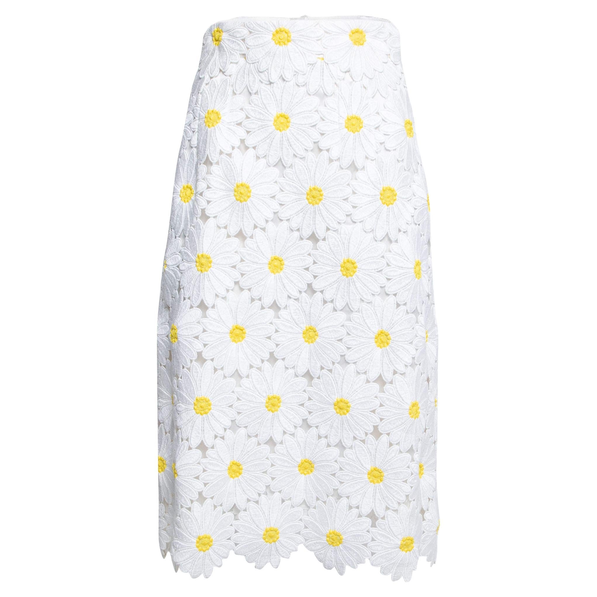Dolce & Gabbana White Sunflower Guipure Lace Midi Skirt S
