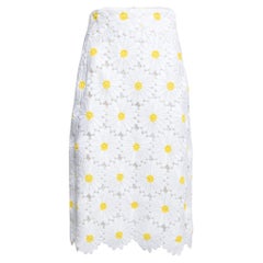 Dolce & Gabbana White Sunflower Guipure Lace Midi Skirt S