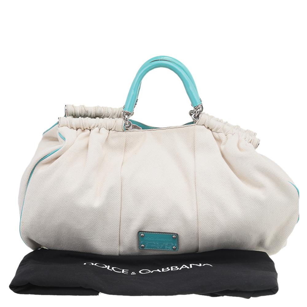 Dolce & Gabbana White/Turquoise Canvas And Patent Leather Miss Lexington Satchel 7