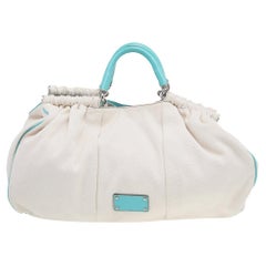 Dolce & Gabbana White/Turquoise Canvas And Patent Leather Miss Lexington Satchel