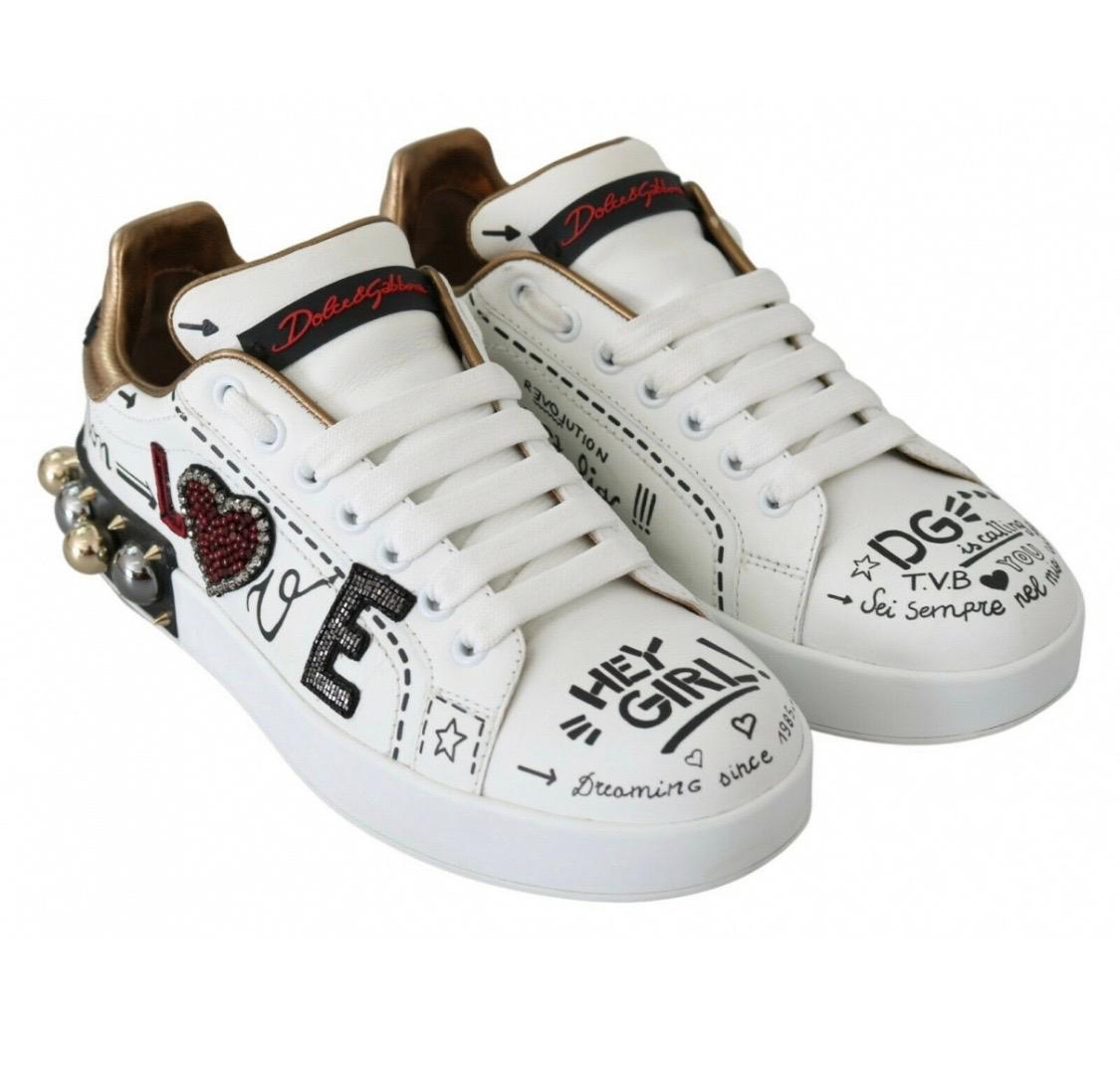 Dolce & Gabbana Weiße Sneakers aus Leder mit mehrfarbigen Details 7