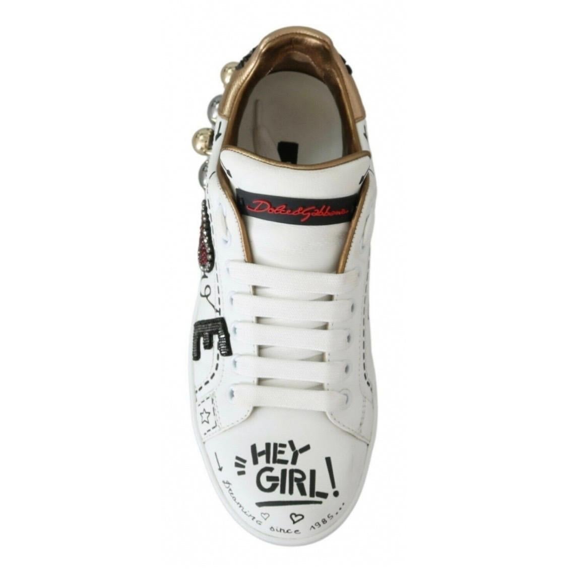 Dolce & Gabbana white with multicolour detailing leather casual sneakers  2