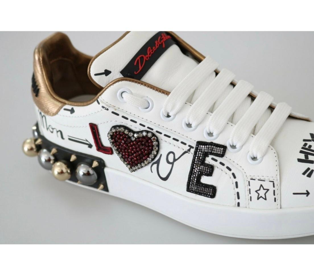 Dolce & Gabbana white with multicolour detailing leather casual sneakers  3