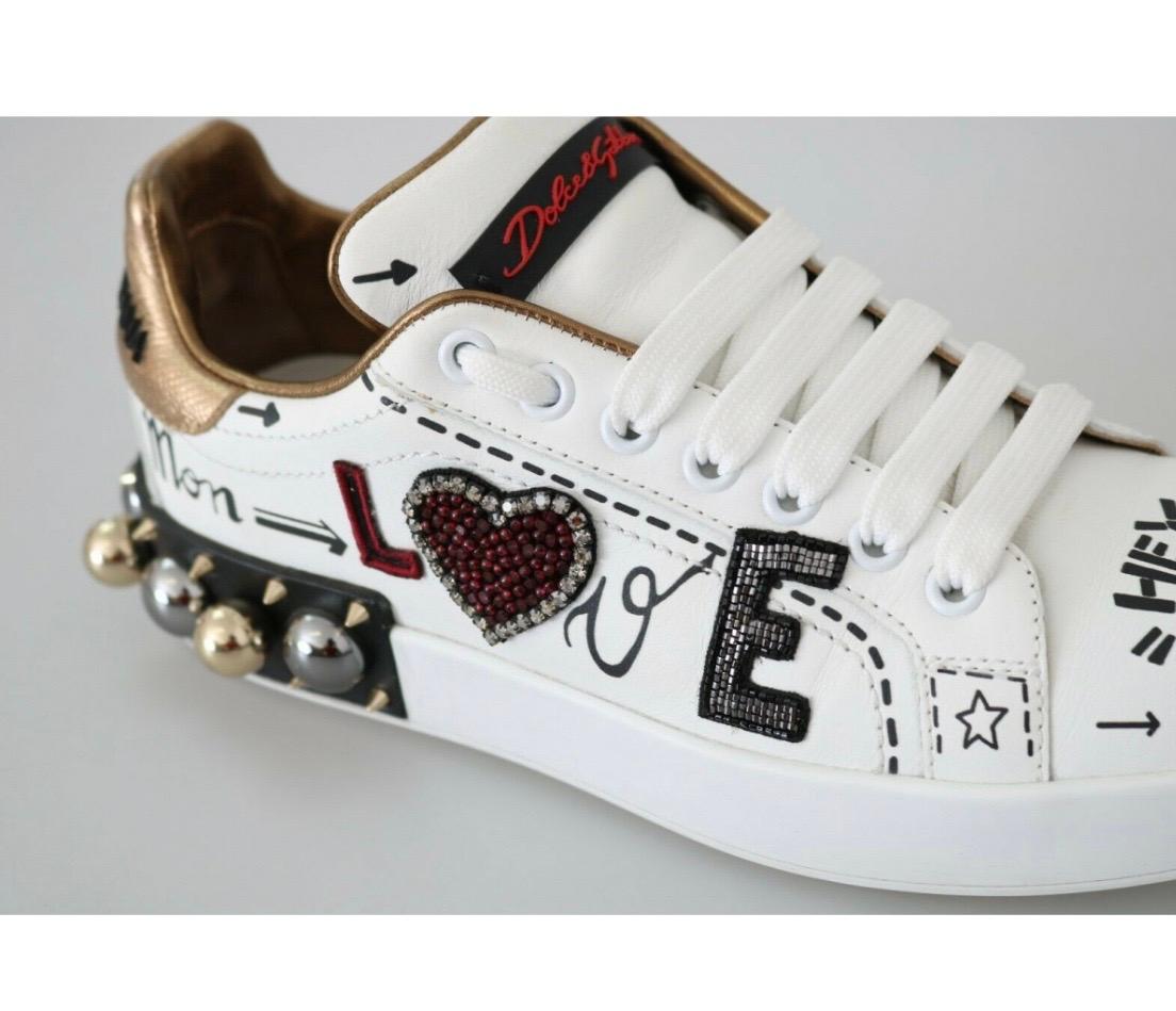 Dolce & Gabbana Weiße Sneakers aus Leder mit mehrfarbigen Details 3
