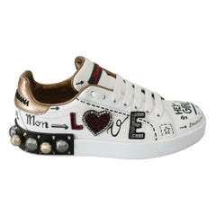 Dolce & Gabbana Weiße Sneakers aus Leder mit mehrfarbigen Details