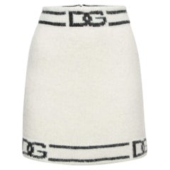 Dolce & Gabbana White Wool Blend Logo Mini Skirt M
