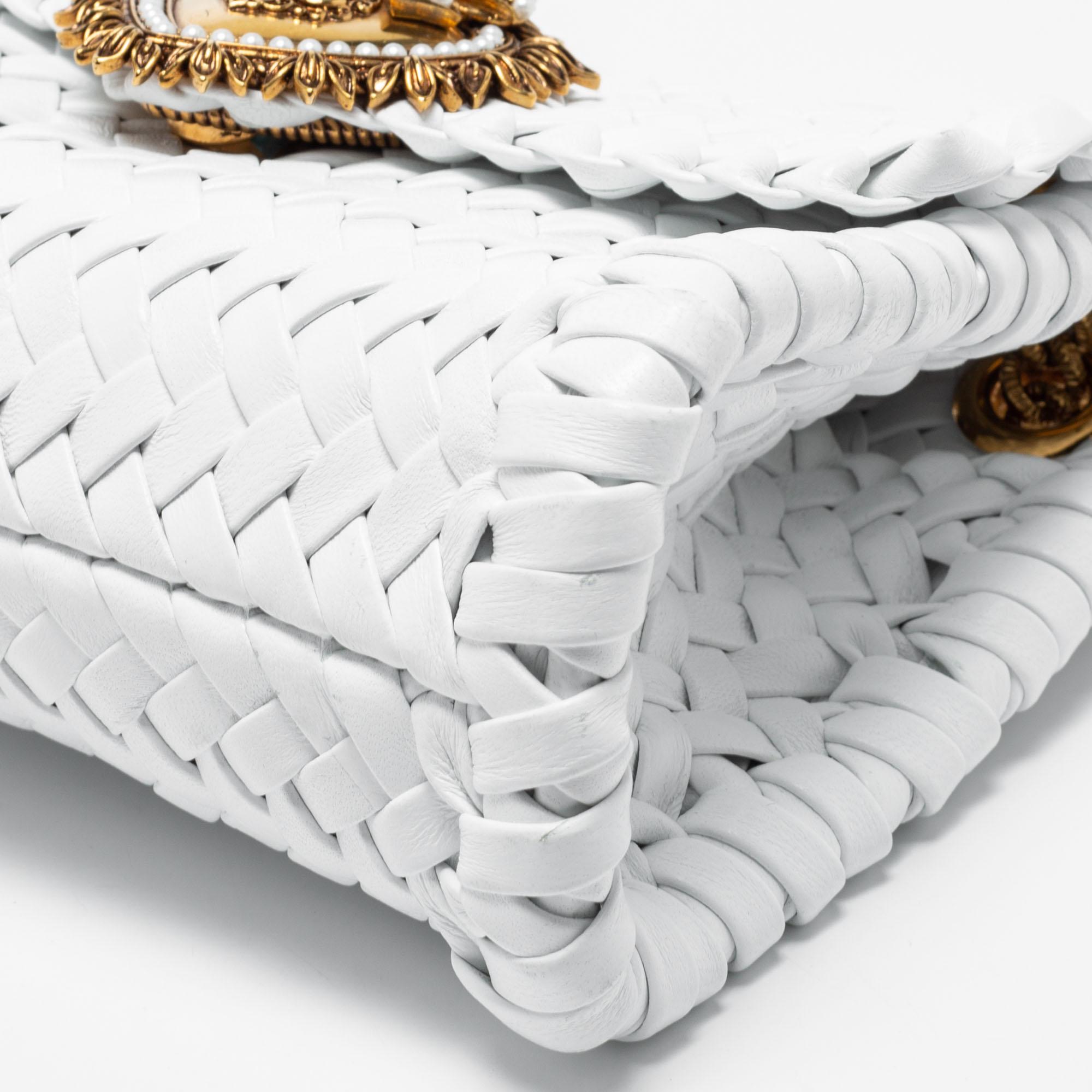 Dolce & Gabbana White Woven Leather Devotion Shoulder Bag 4