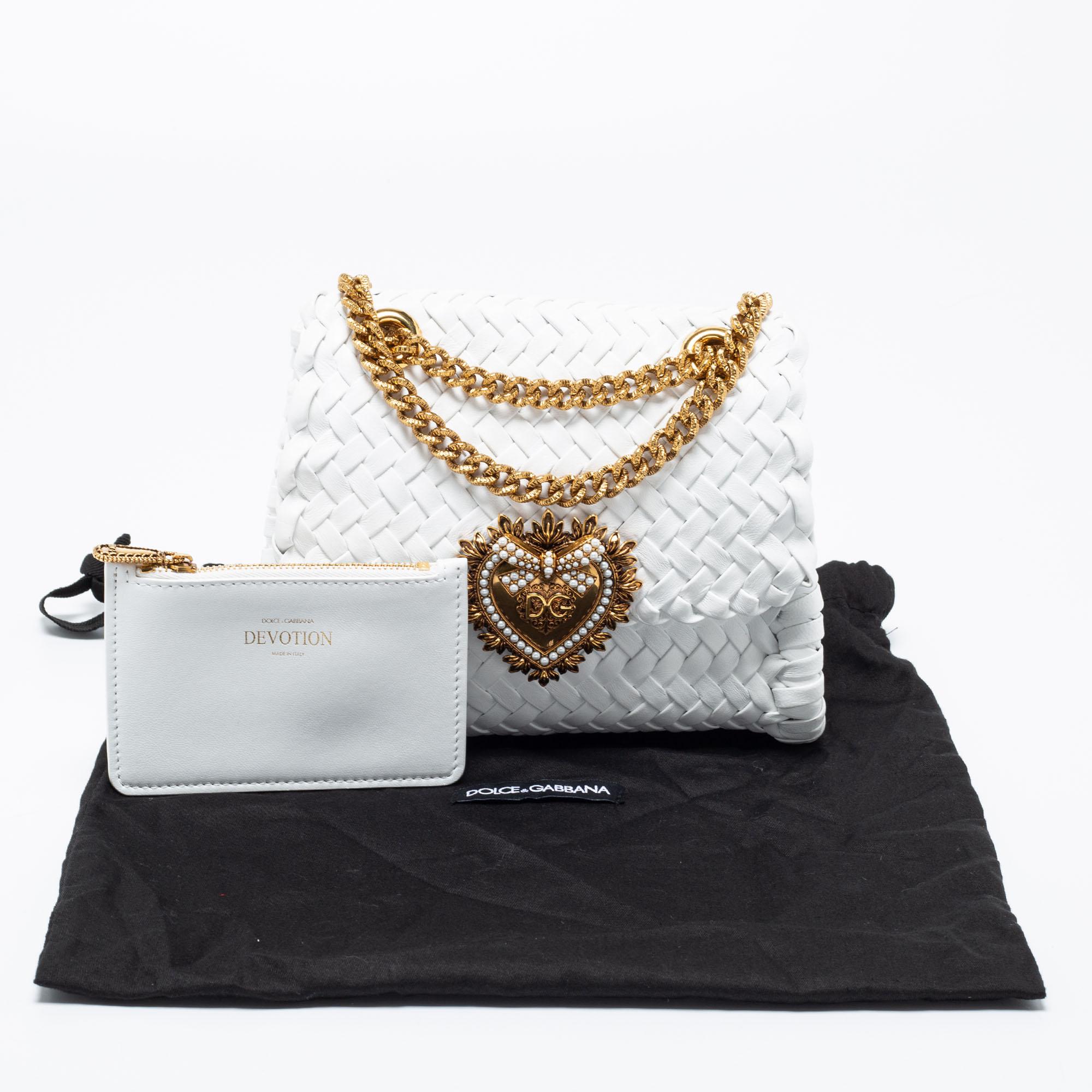Dolce & Gabbana White Woven Leather Devotion Shoulder Bag 5