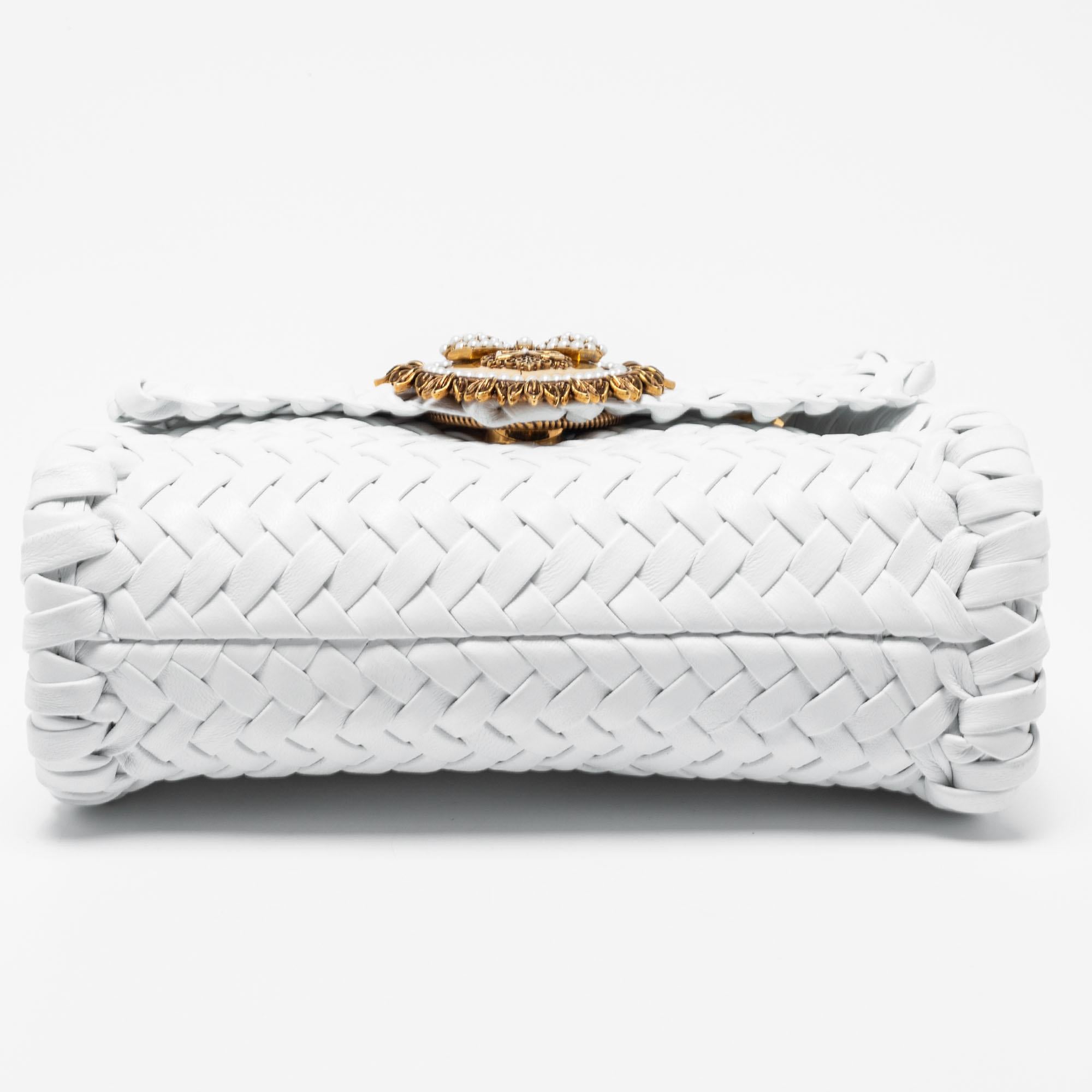 Gray Dolce & Gabbana White Woven Leather Devotion Shoulder Bag