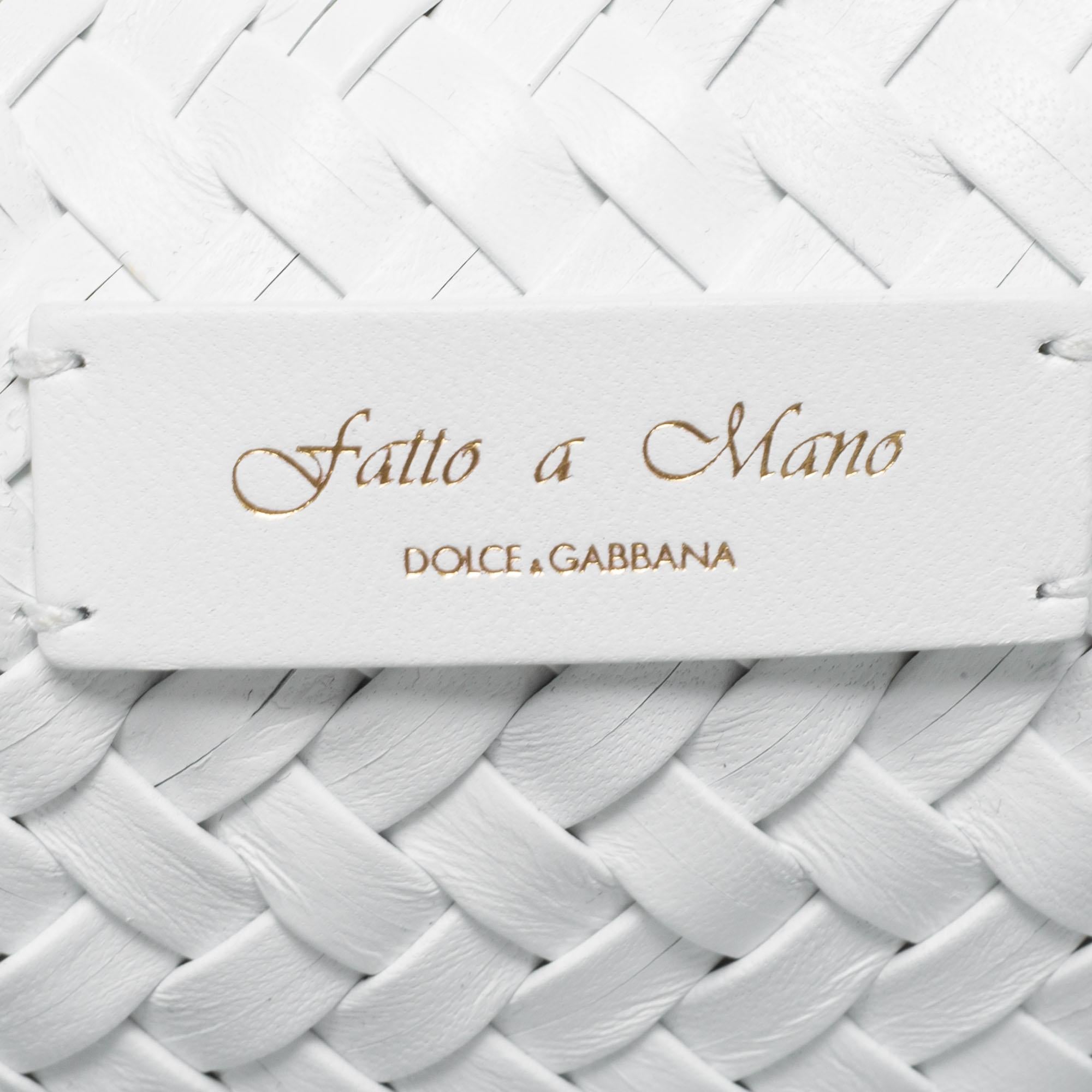 Dolce & Gabbana White Woven Leather Devotion Shoulder Bag In Excellent Condition In Dubai, Al Qouz 2