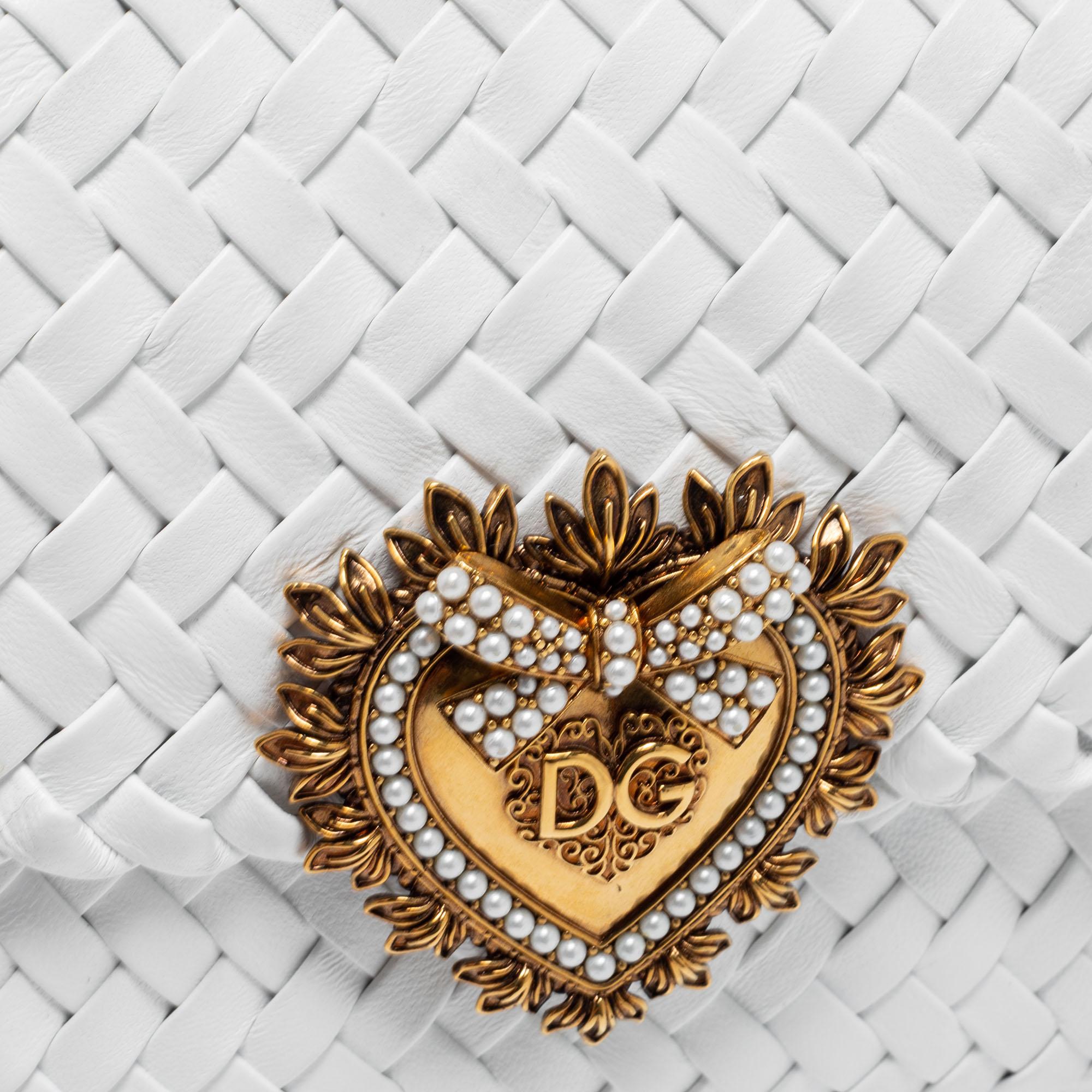 Women's Dolce & Gabbana White Woven Leather Devotion Shoulder Bag