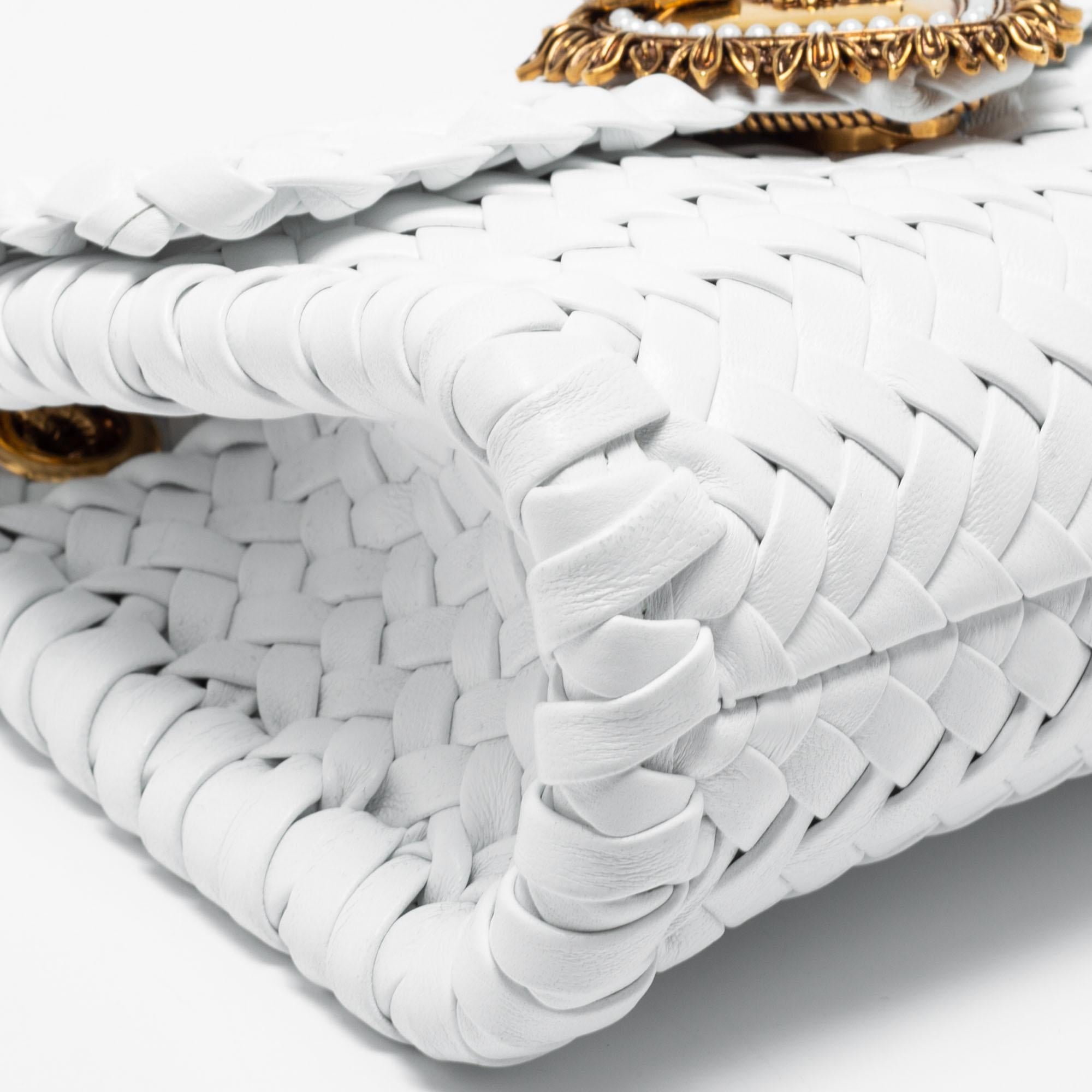 Dolce & Gabbana White Woven Leather Devotion Shoulder Bag 3