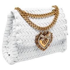 Dolce & Gabbana White Woven Leather Devotion Shoulder Bag
