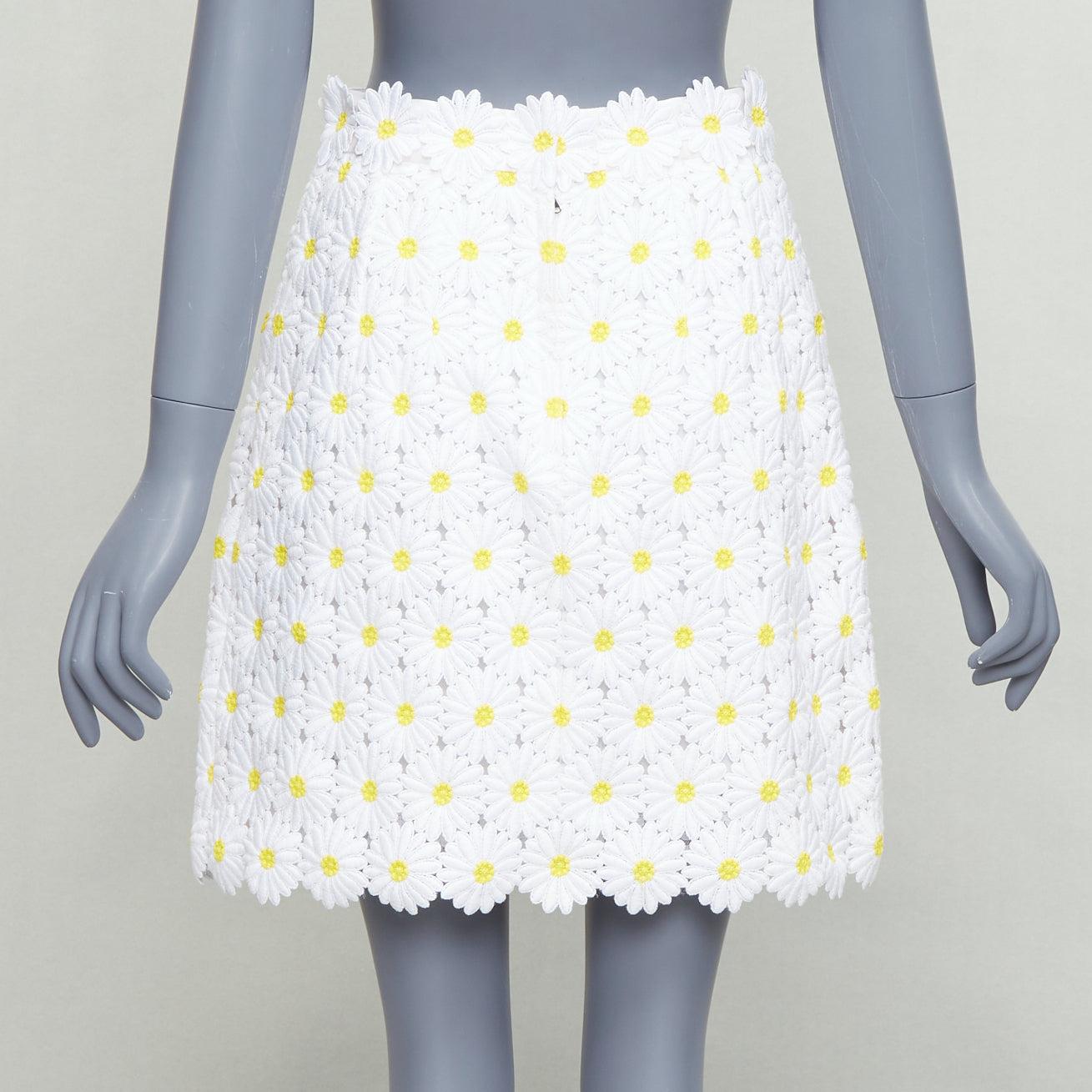 Women's DOLCE GABBANA white yellow daisy embroidery anglais skirt IT40 S