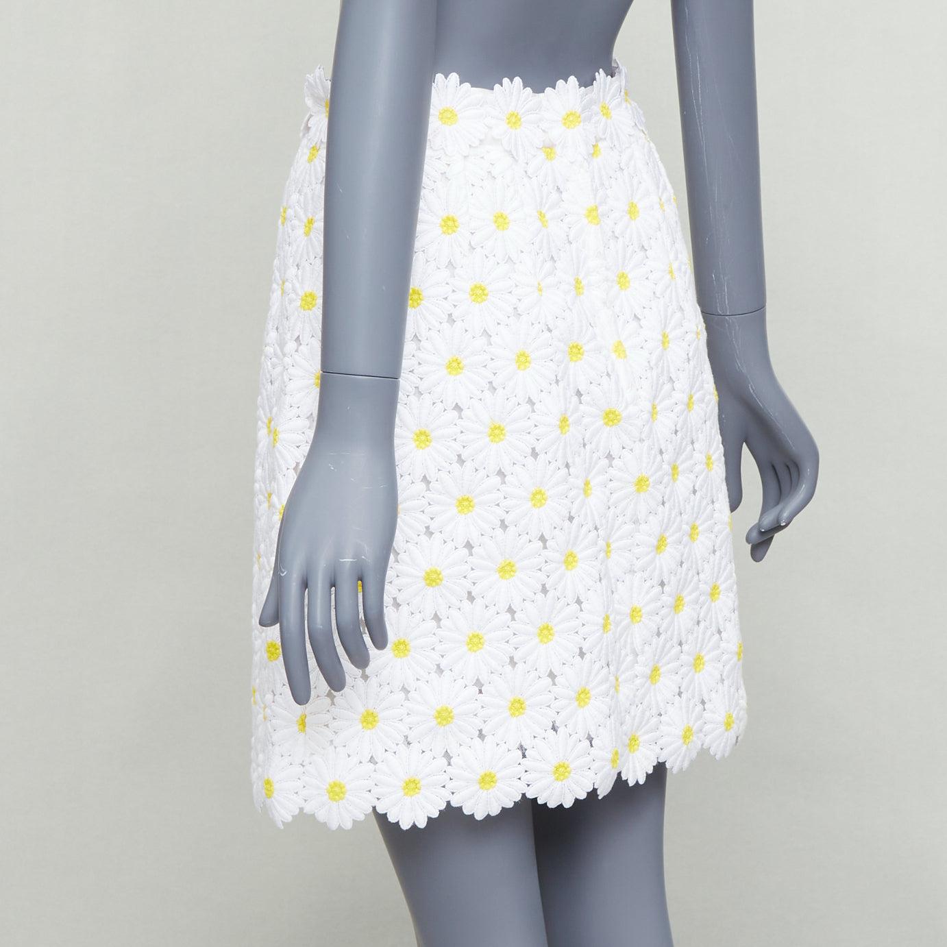 DOLCE GABBANA white yellow daisy embroidery anglais skirt IT40 S 1
