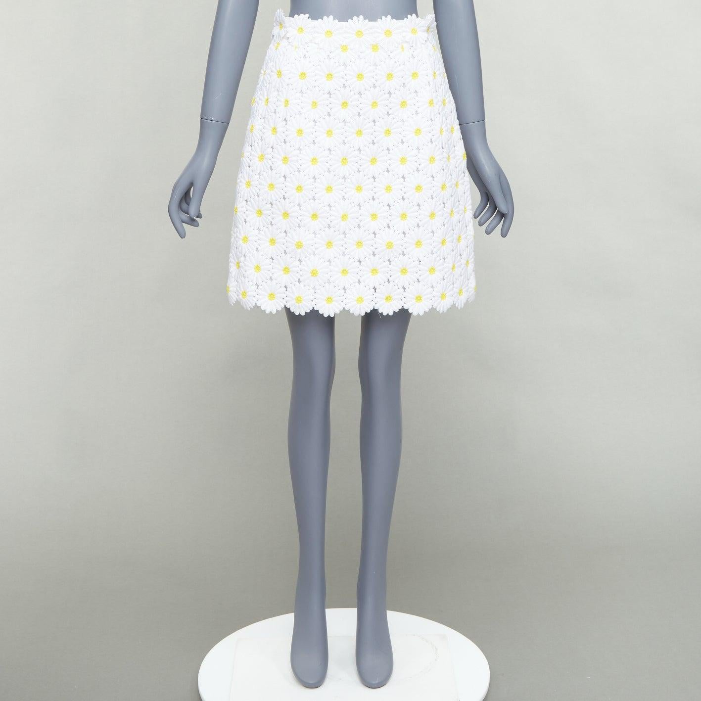 DOLCE GABBANA white yellow daisy embroidery anglais skirt IT40 S 4
