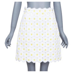 DOLCE GABBANA white yellow daisy embroidery anglais skirt IT40 S