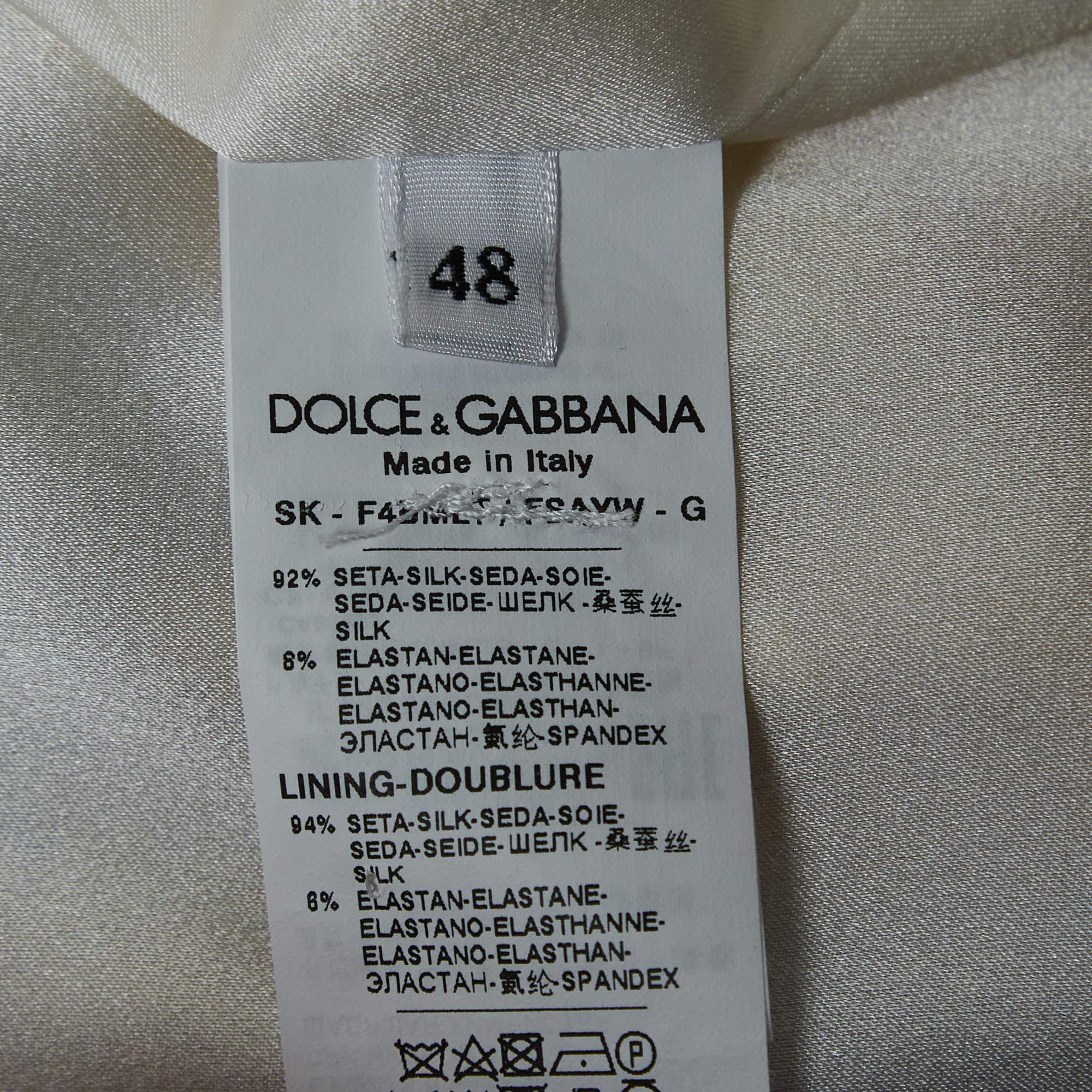 Brown Dolce & Gabbana White/Yellow Sunflower Printed Silk Skirt 2XL