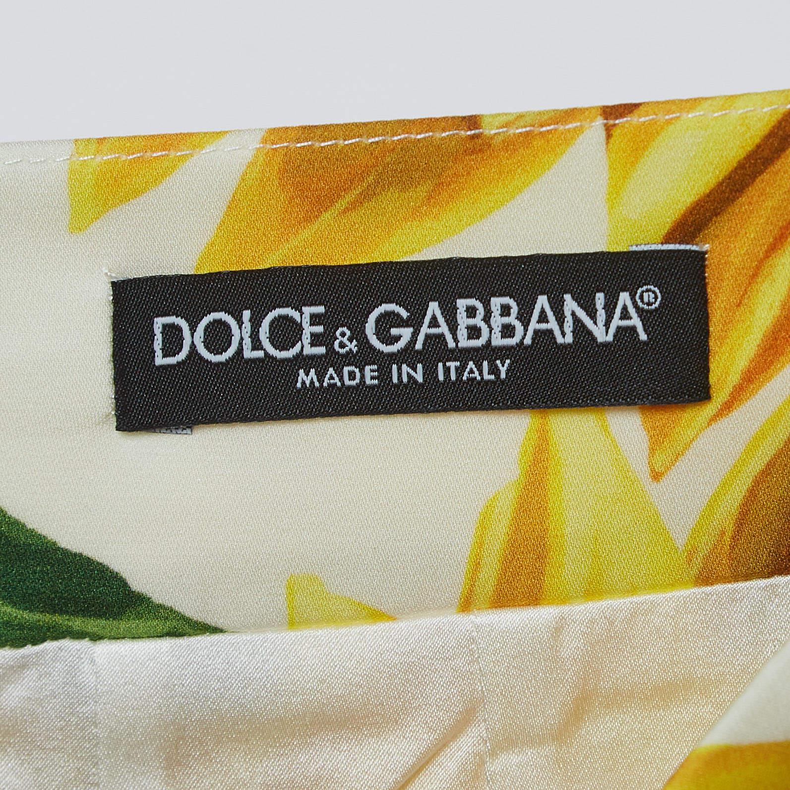 Dolce & Gabbana White/Yellow Sunflower Printed Silk Skirt 2XL In Excellent Condition In Dubai, Al Qouz 2