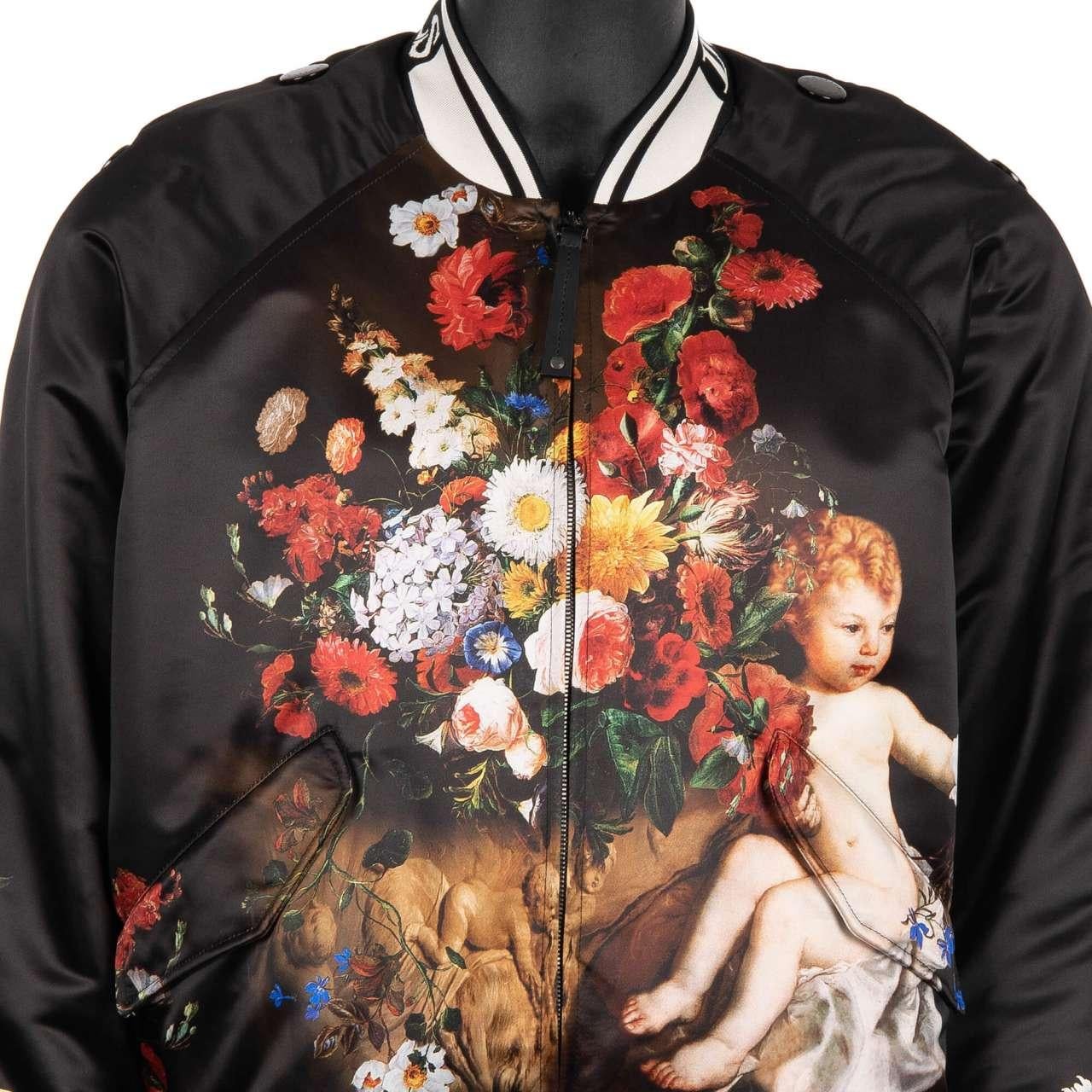 Men's Dolce & Gabbana Wide Fit Baroque Jacket with Angel and Flowers Print Black 50 For Sale