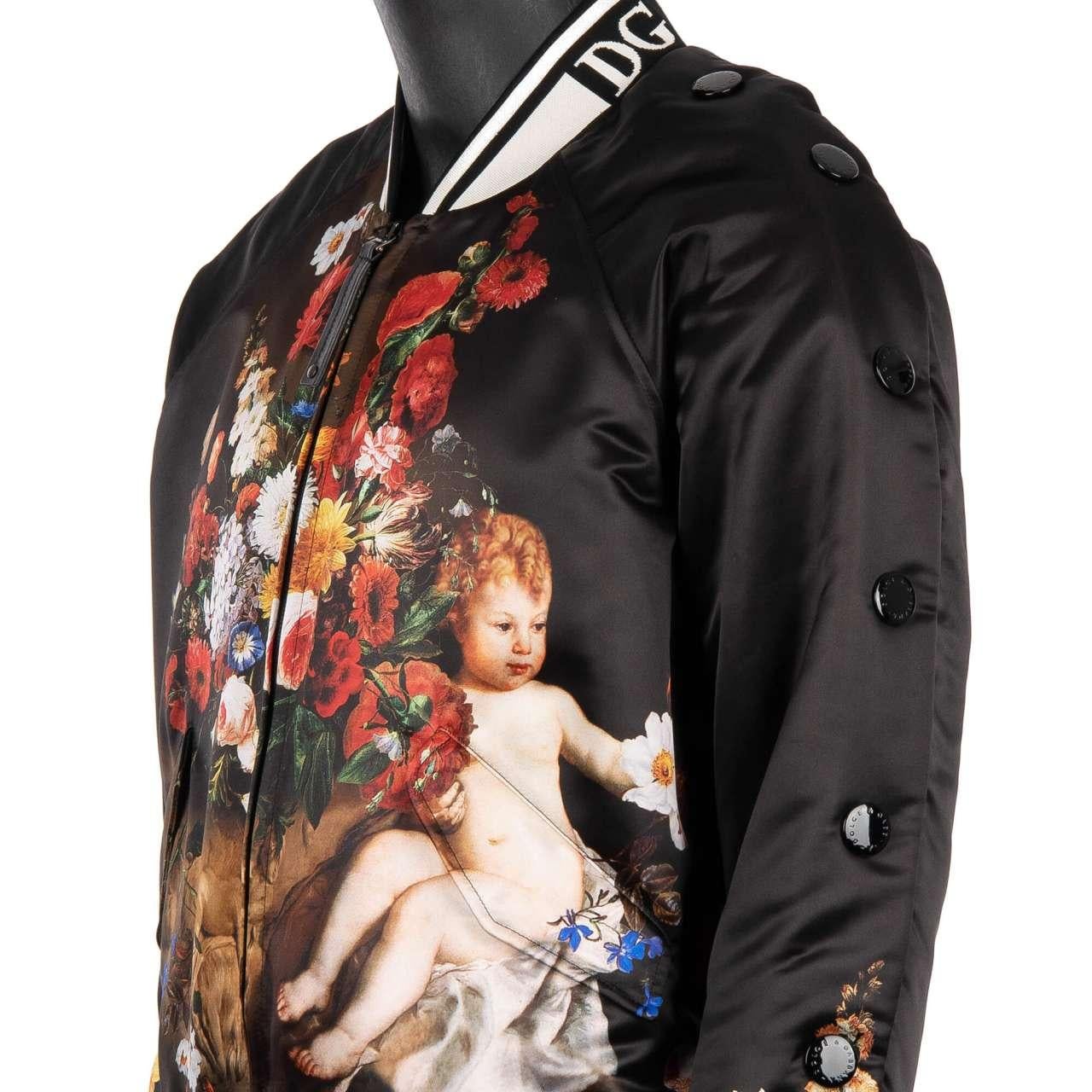 Dolce & Gabbana Wide Fit Baroque Jacket with Angel and Flowers Print Black 50 For Sale 1