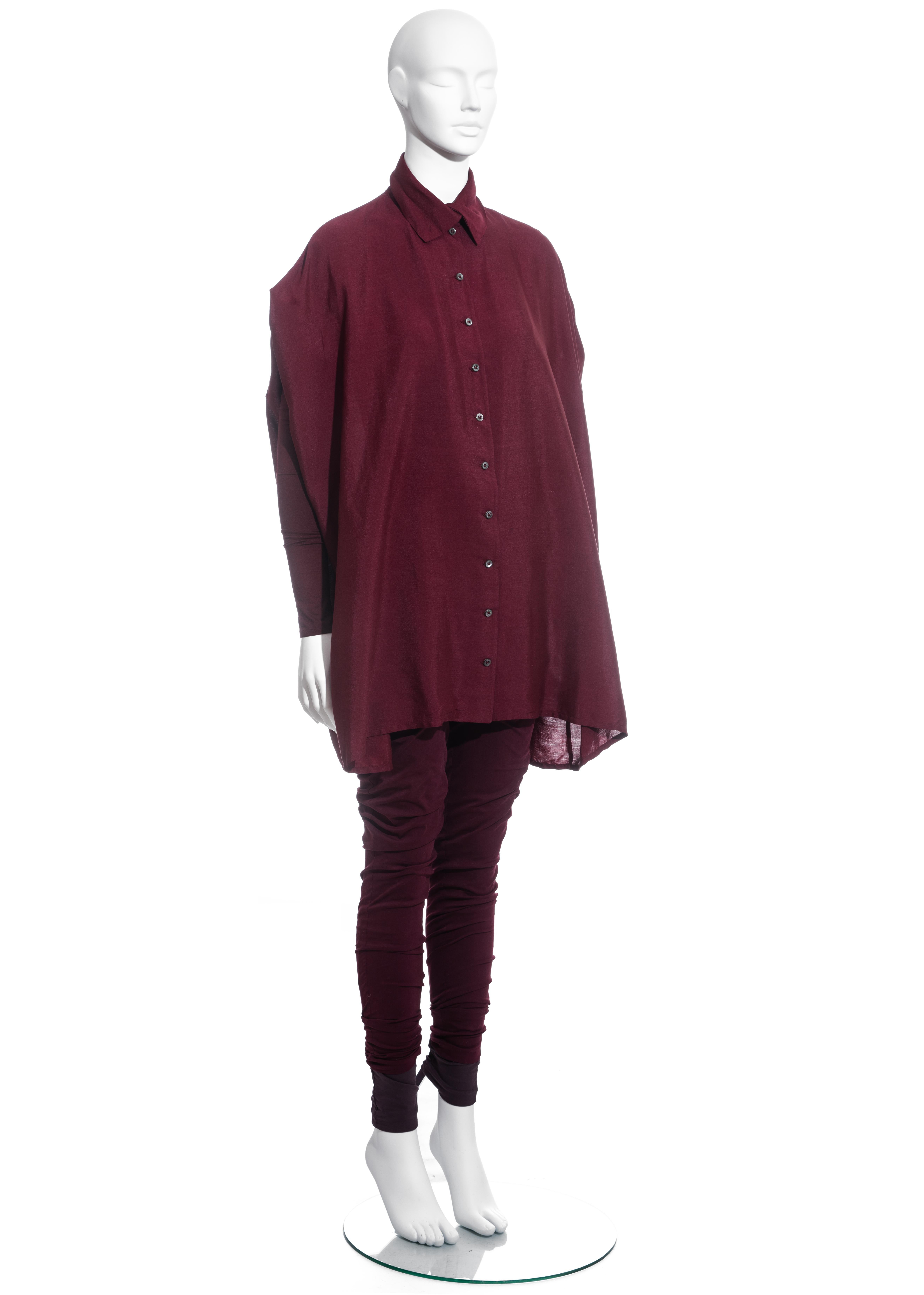 Dolce & Gabbana wine cotton oversized blouse and ruched pants, fw 1990 In Excellent Condition In London, GB