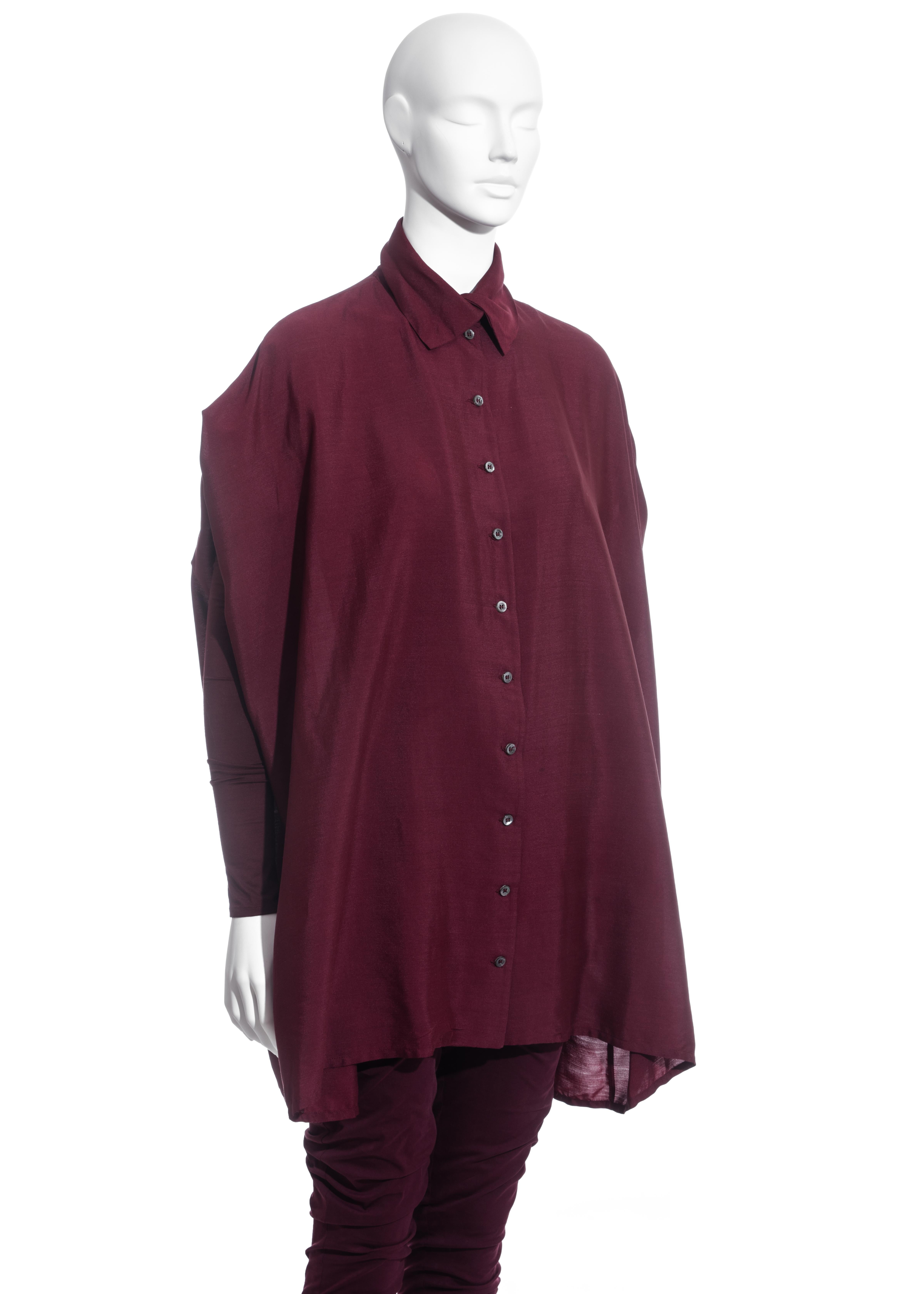 Women's Dolce & Gabbana wine cotton oversized blouse and ruched pants, fw 1990