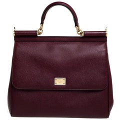 Dolce & Gabbana Wine Red Leather Large Sicily Top Handle Bag