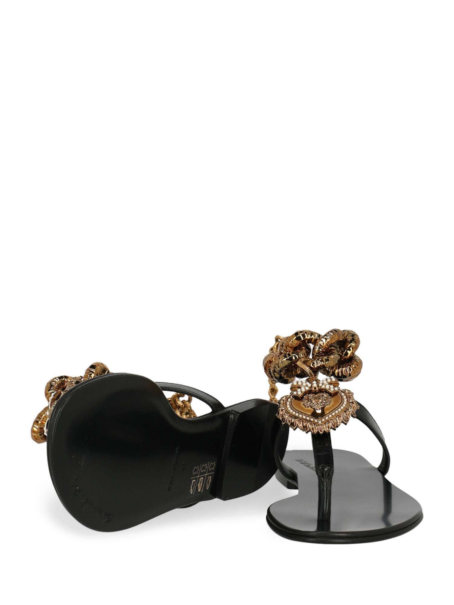 Dolce & Gabbana Woman Flip-flops Black Leather IT 35 For Sale 1