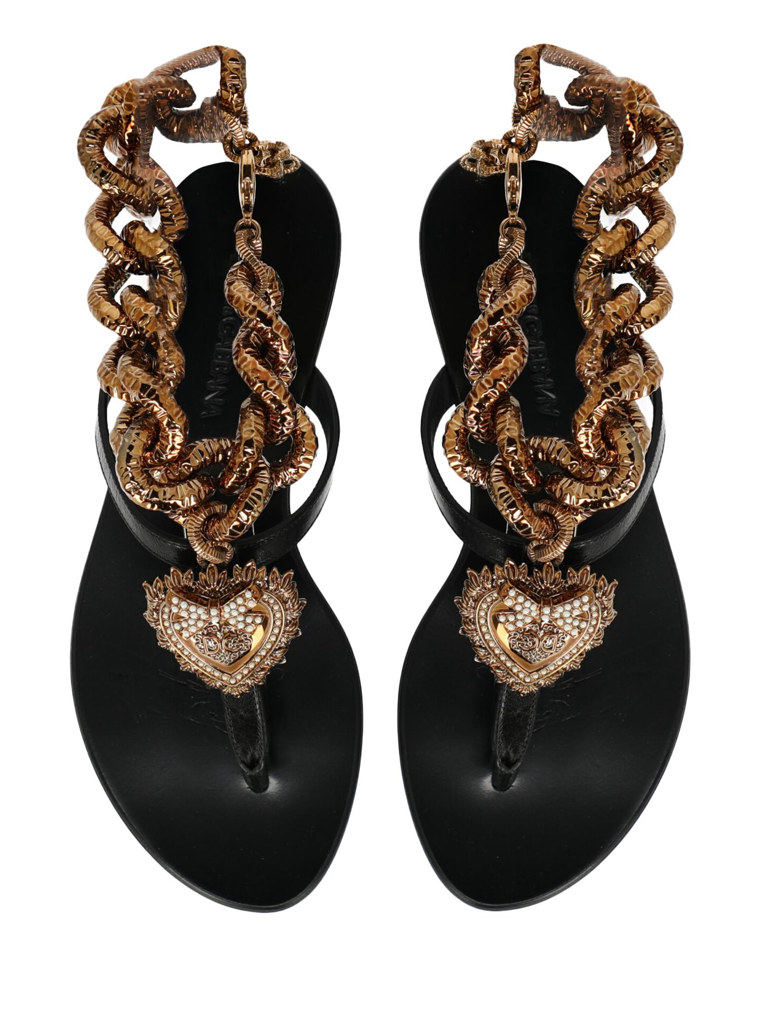 Dolce & Gabbana Woman Flip-flops Black Leather IT 35 For Sale 2