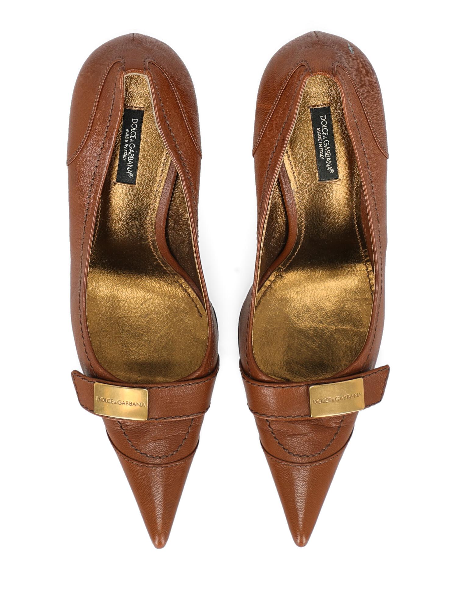 Brown Dolce & Gabbana Woman Pumps Camel Color Leather IT 39.5 For Sale