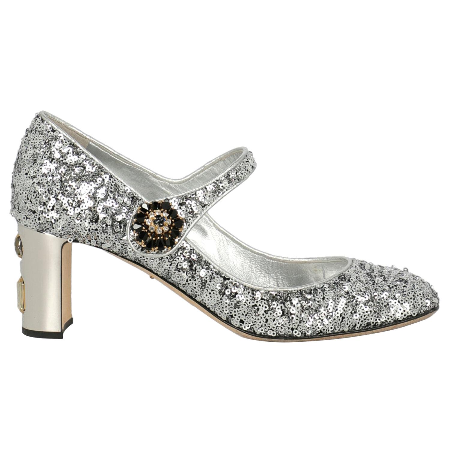 Dolce & Gabbana Woman Pumps Silver Leather IT 39 For Sale