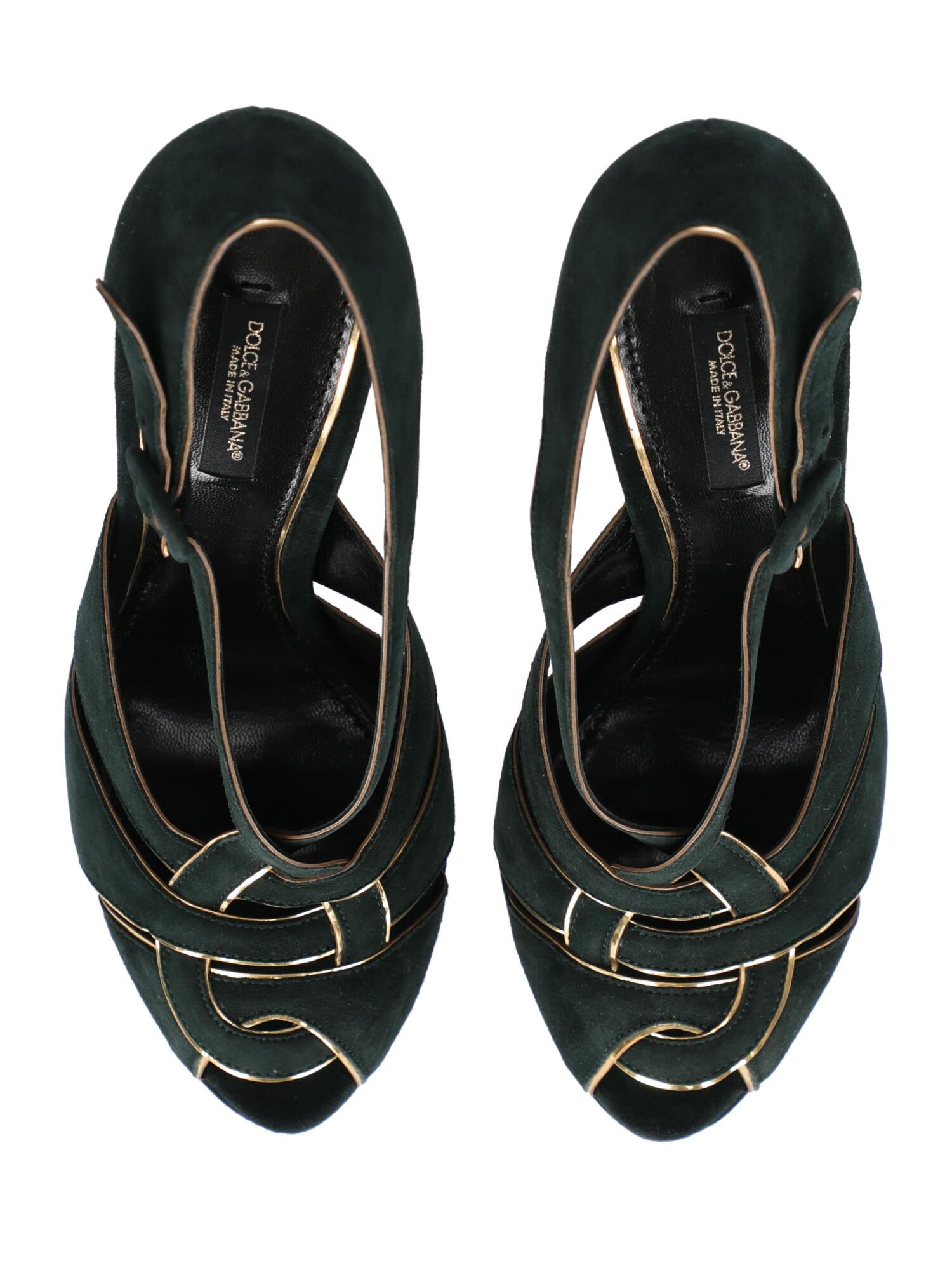 Dolce & Gabbana Woman Sandals Green Leather IT 38 For Sale 1