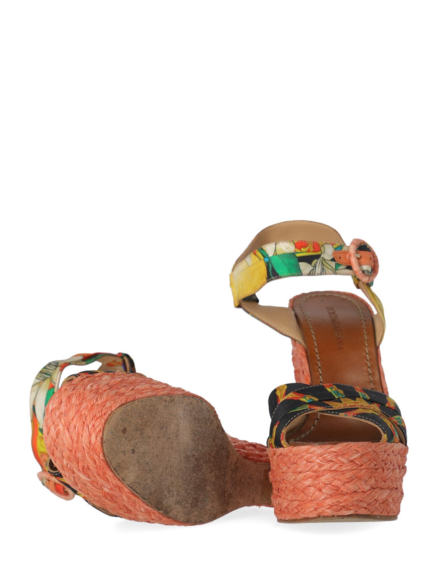 Orange Dolce & Gabbana Woman Wedges Multicolor Eco-Friendly Fabric, Fabric IT 38 For Sale