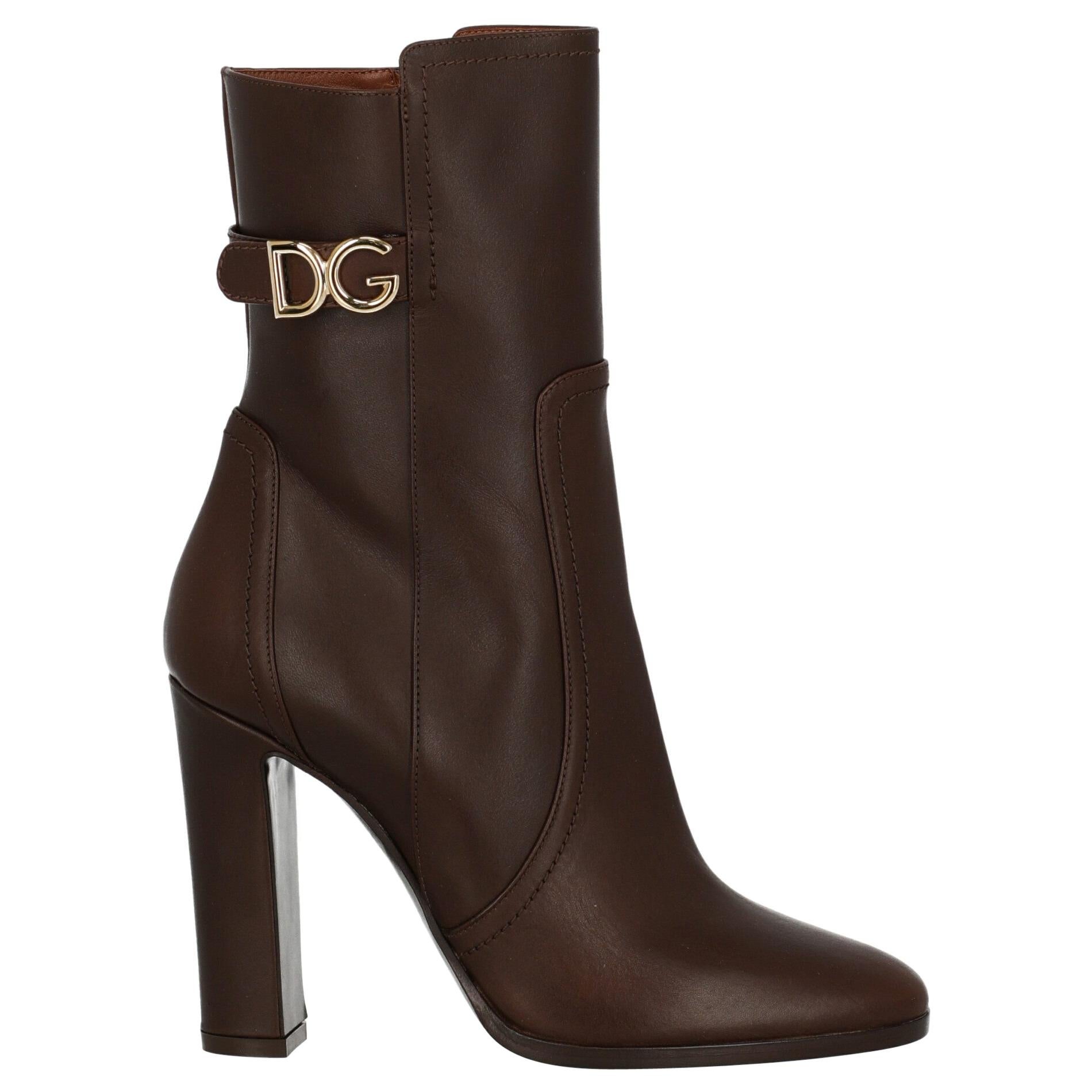 Dolce & Gabbana  Women Ankle boots  Brown Leather EU 38.5 For Sale