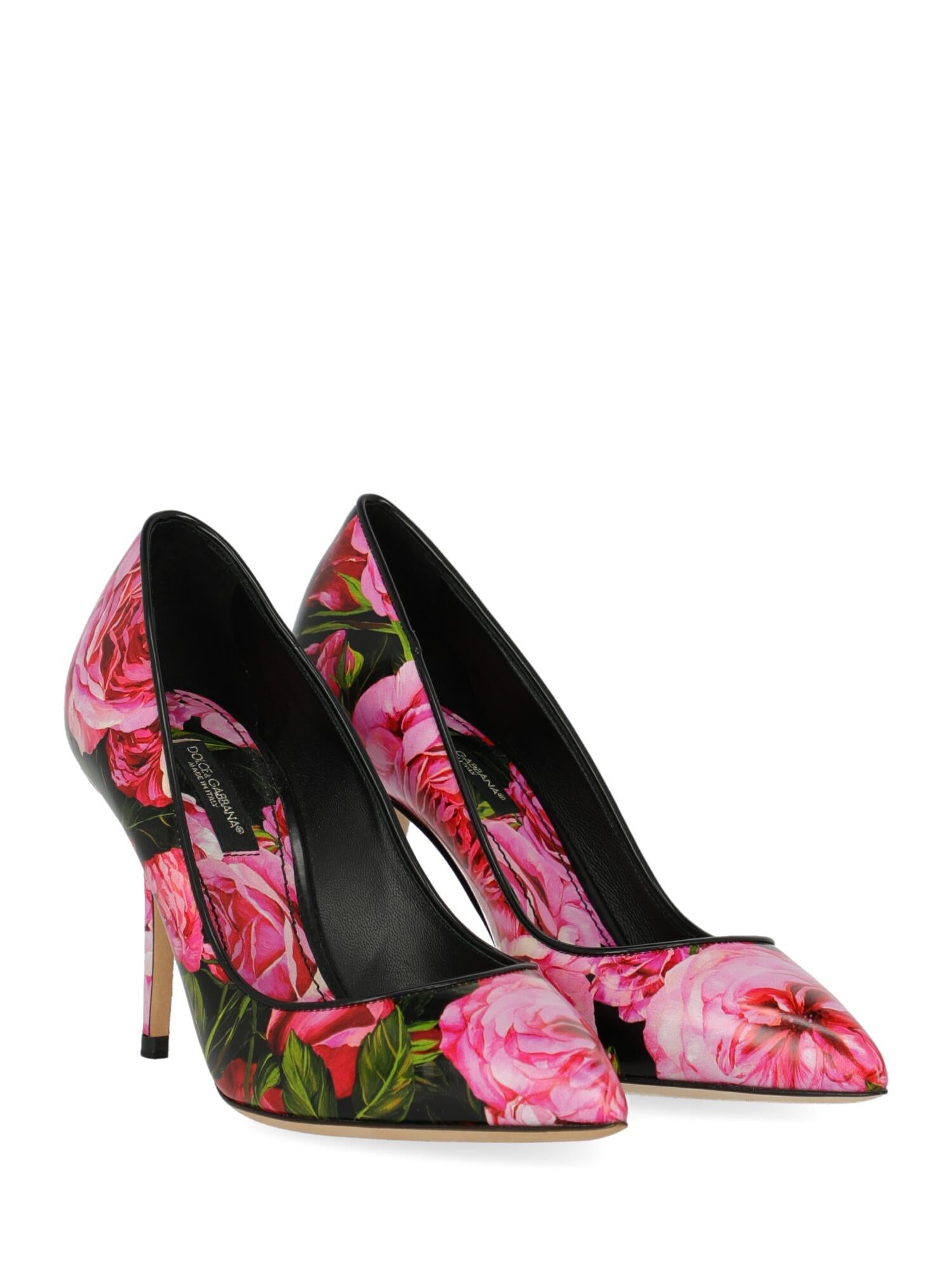 Dolce & Gabbana Women Pumps Black, Pink Leather EU 37 In Excellent Condition For Sale In Milan, IT