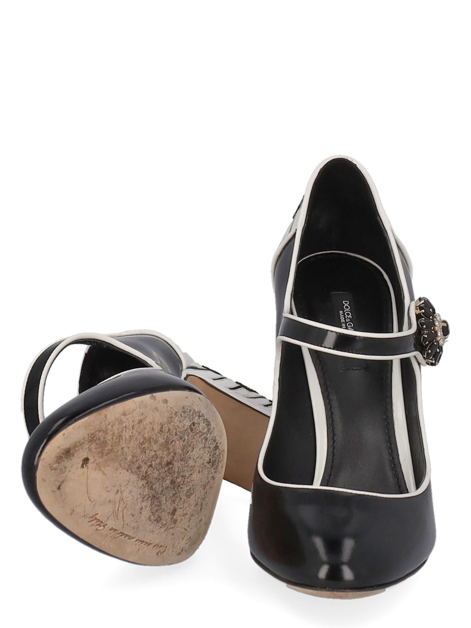 Dolce & Gabbana Women Pumps Black, White Leather EU 37.5 In Good Condition For Sale In Milan, IT
