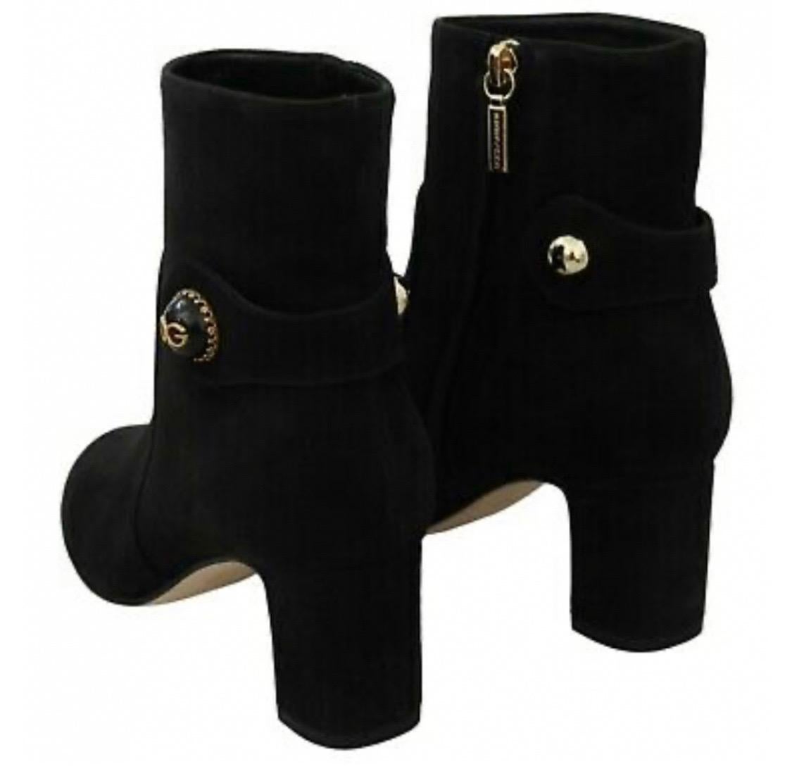 DOLCE & GABBANA Women Shoes Black Suede Mid Calf Boots Zipper EU39, UK6 For Sale 1