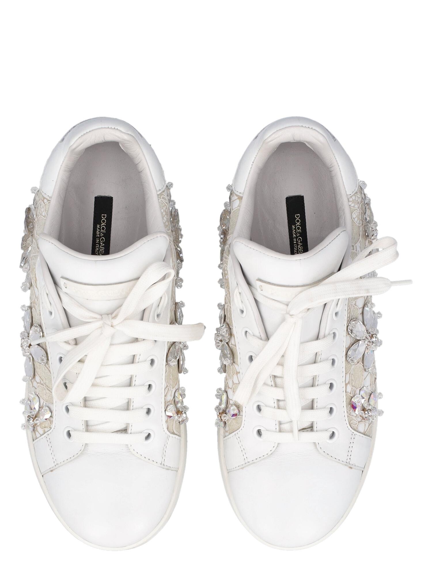 Dolce and Gabbana Women Sneakers White Leather EU 37 For Sale at 1stDibs