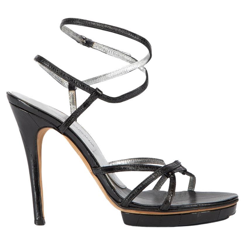 Dolce & Gabbana Women's Black Eel Leather Strappy Sandal Heel For Sale