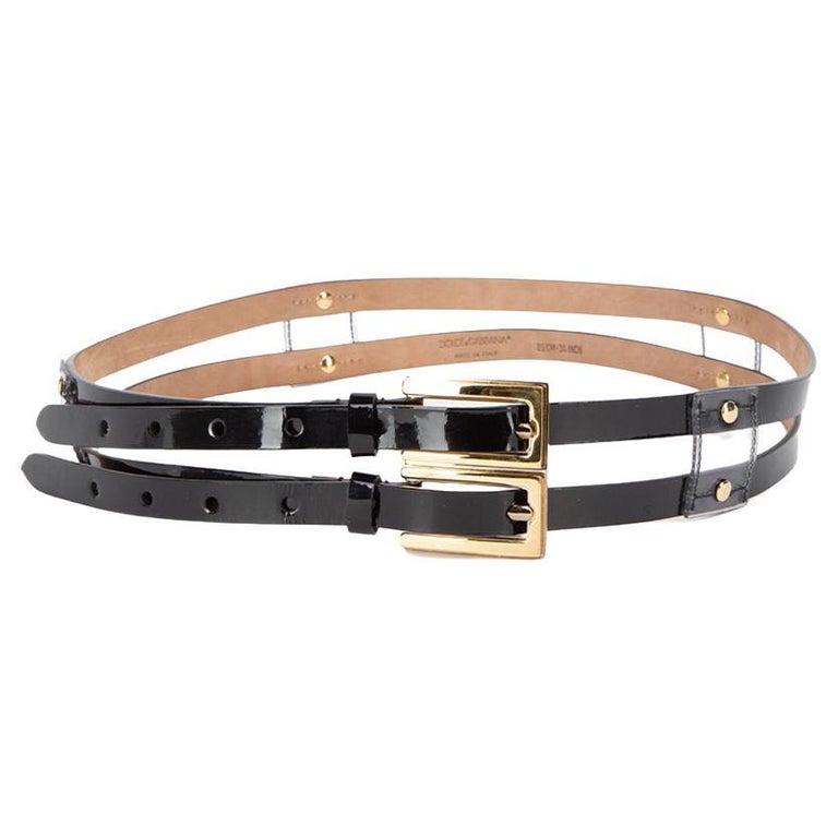 Dolce and Gabbana Women's Black Patent Leather Double Skinny Belt For Sale at 1stDibs