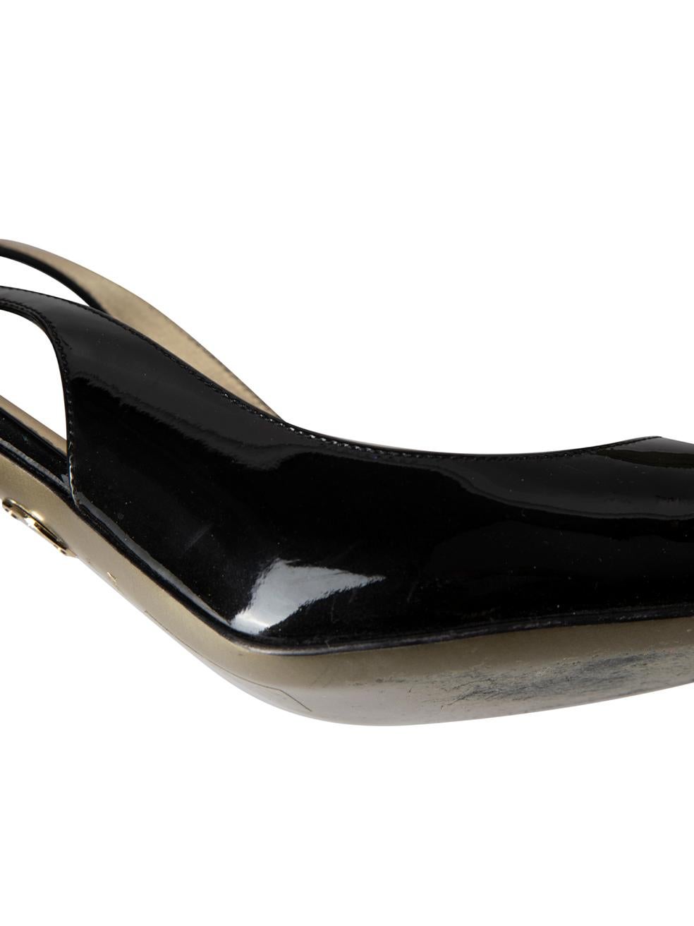 Dolce & Gabbana Women's Black Patent Leather Slingback Cut Out Heels 1