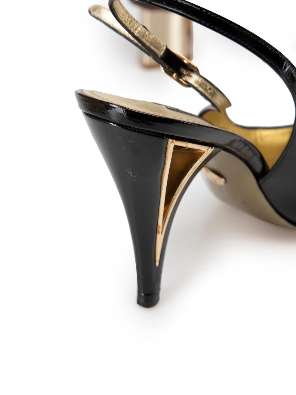 Dolce & Gabbana Women's Black Patent Leather Slingback Cut Out Heels 2