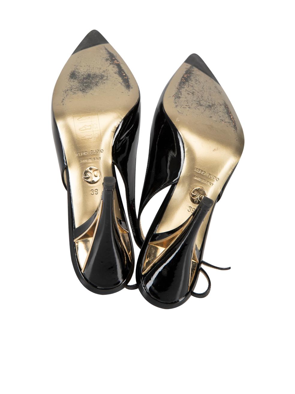 Dolce & Gabbana Women's Black Patent Leather Slingback Cut Out Heels 3