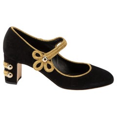 Dolce & Gabbana Women's Black Suede Gold Trim Round Toe Pumps