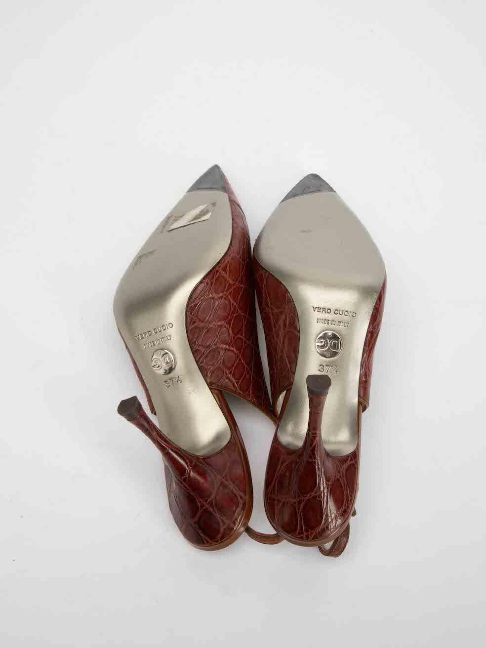 Dolce & Gabbana Women's Brown Croc Pointed Toe Slingback Heels 1
