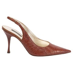 Dolce & Gabbana Women's Brown Croc Pointed Toe Slingback Heels